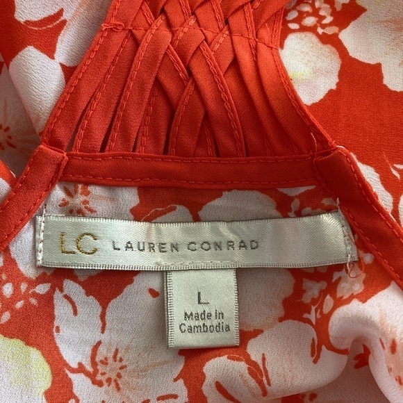 LC LAUREN Conrad large camisole blouse floral orange white - Picture 10 of 11